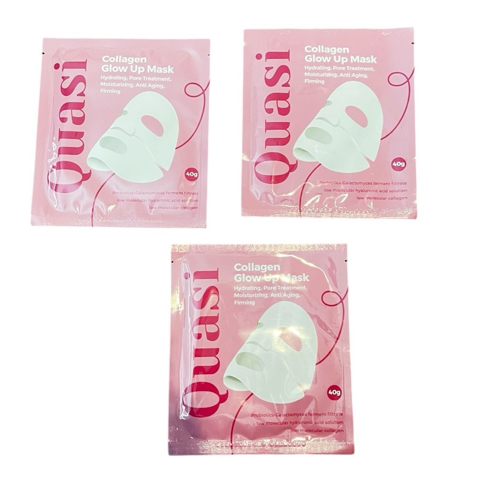 Quasi Collagen Glow Up Sheet Mask Set (3 Pack) Anti-Aging Facial Masks NEW - Picture 5 of 9